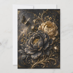 Luxury Black Gold Peony Relief Art – Elegant Flora Card