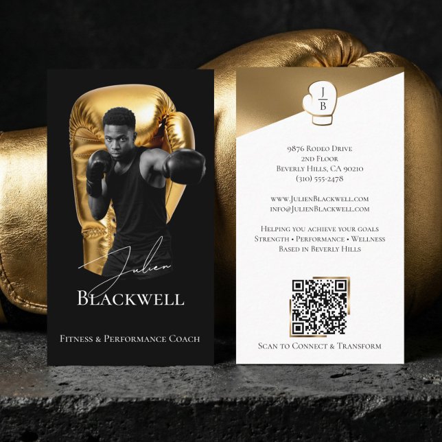 Luxury Black Gold Personal Trainer Boxing Photo Business Card (Luxury Black Gold Personal Trainer Boxing Photo Business Card)