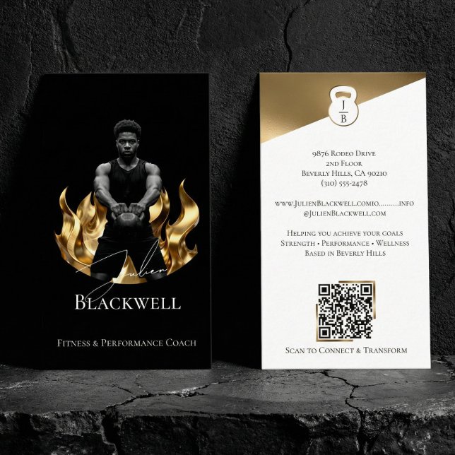 Luxury Black Gold Personal Trainer Fitness Photo  Business Card (Luxury Black Gold Personal Trainer Fitness Photo Business Card)