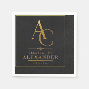 Luxury Black & Gold Personalised Birthday Cocktail Napkin