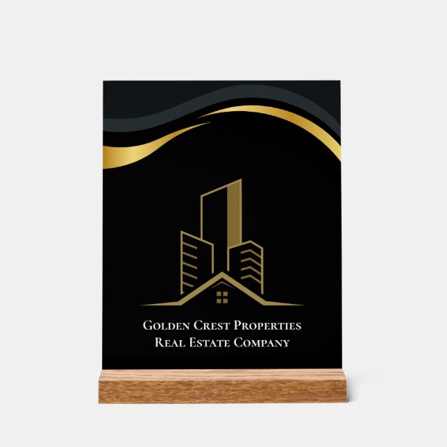 Luxury Black & Gold Personalised Real Estate Acrylic Sign (Front)