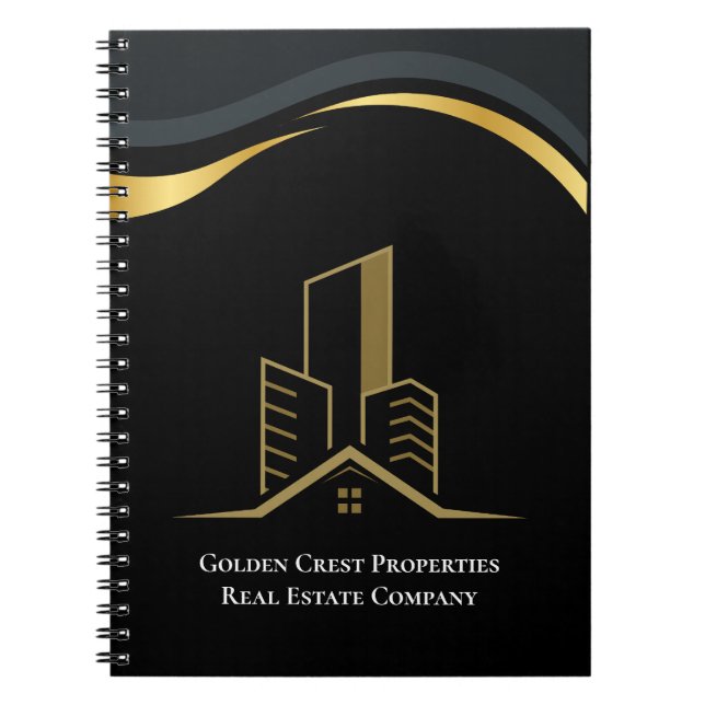 Luxury Black & Gold Personalised Real Estate Notebook (Front)
