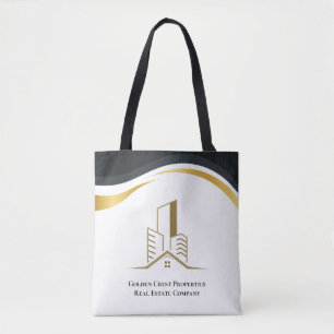 Luxury Black & Gold Personalised Real Estate Tote Bag