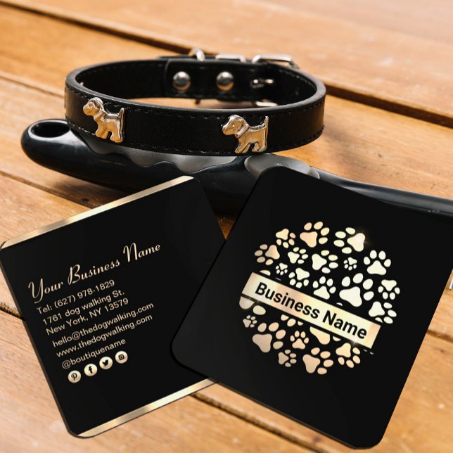 Luxury Black Gold Pet Supplies Store  Square Business Card (Creator Uploaded)