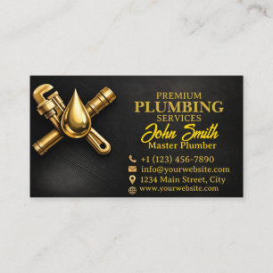 Luxury Black & Gold Plumbing Business Card Elega