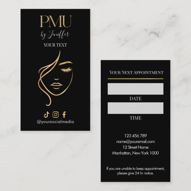 Luxury Black & Gold PMU Appointment Card (Front/Back)