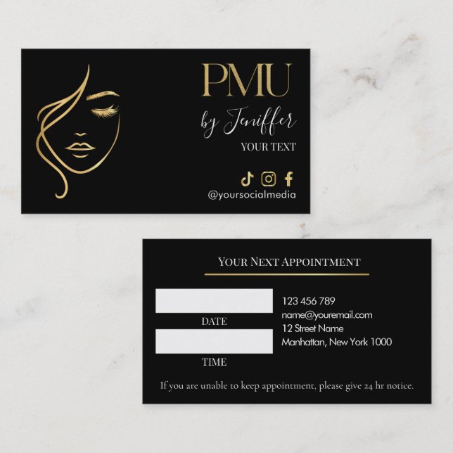 Luxury Black & Gold PMU Appointment Card (Front/Back)