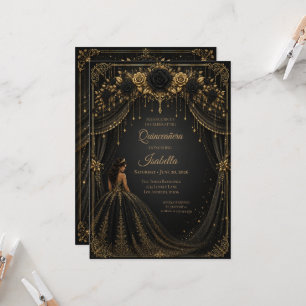 Luxury Black Gold Princess Quinceañera Invitation