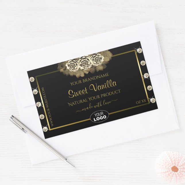 Luxury Black Gold Product Labels Roses Jewels Logo (Envelope)