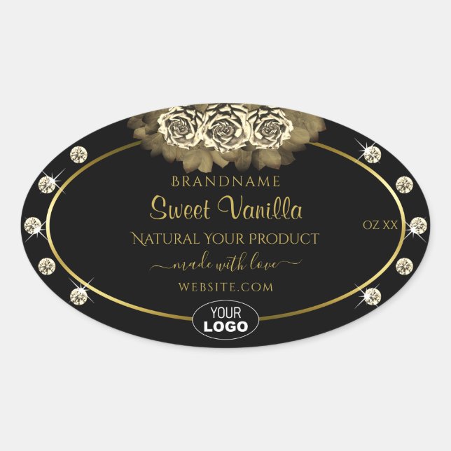 Luxury Black Gold Product Labels Roses Jewels Logo (Front)