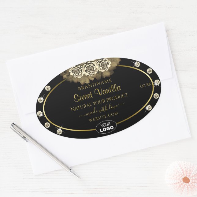 Luxury Black Gold Product Labels Roses Jewels Logo (Envelope)