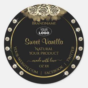 Luxury Black Gold Product Labels Roses Jewels Logo