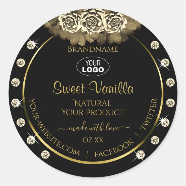 Luxury Black Gold Product Labels Roses Jewels Logo (Front)