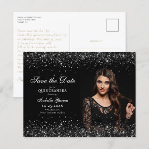 Luxury Black Gold Quinceañera Save the Date Postcard