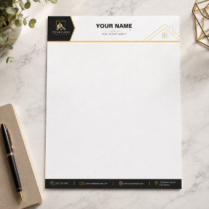Luxury Black Gold Real Estate Branding Custom Letterhead