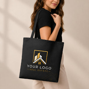 Luxury Black Gold Real Estate Logo  Tote Bag