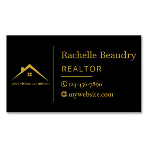Luxury Black Gold Real Estate Realtor Monogram Magnetic Business Card