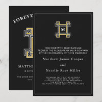 Luxury Black Gold Regal Greek Key Monogram