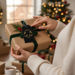 Luxury Black & Gold Reindeer Christmas Gift Tag