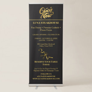 Luxury Black & Gold Restaurant Grand Opening Retractable Banner