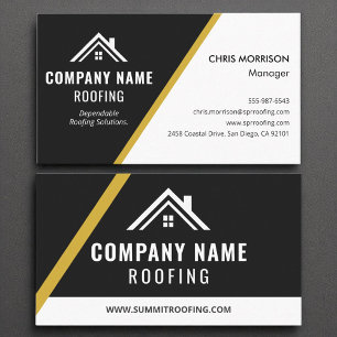 Luxury Black Gold Roofing Contractor Construction Business Card