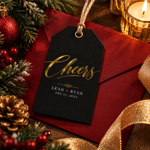 Luxury Black Gold Script Cheers Christmas Gift Tags