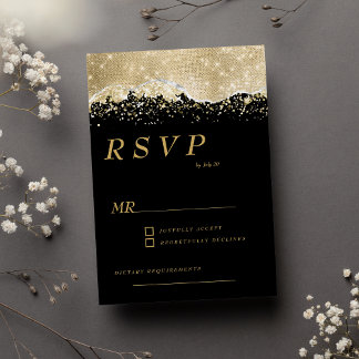 Luxury black gold silver glitter confetti RSVP Invitation