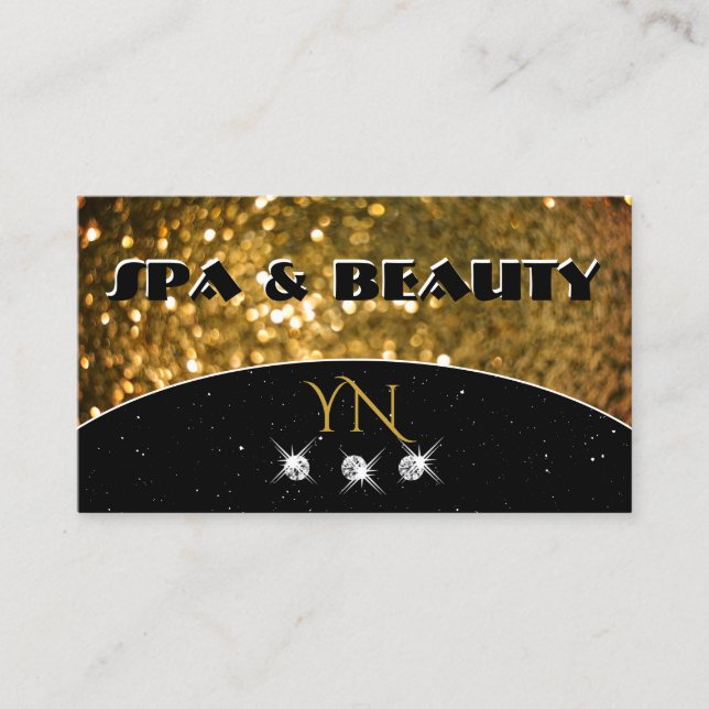 Luxury Black Gold Sparkle Glitter Stylish Monogram Business Card (Front)