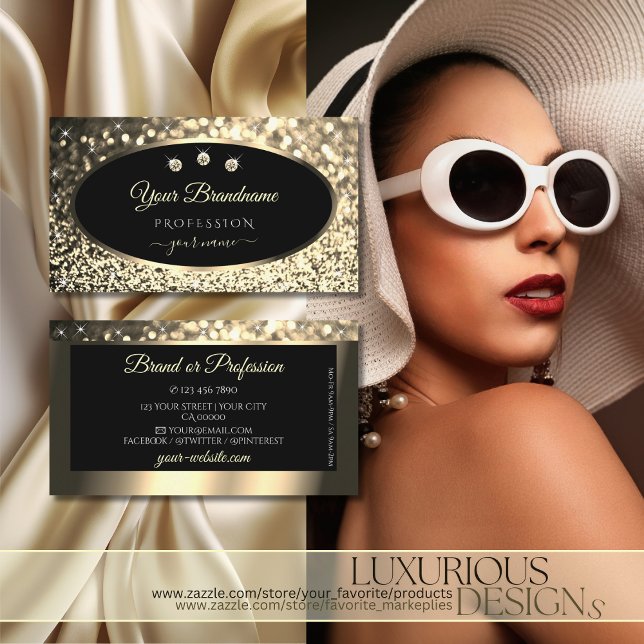 Luxury Black Gold Sparkling Glitter Stars Diamonds Business Card (Creator Uploaded)