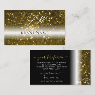 Luxury Black Gold Sparkling Glitter Stars Initials Business Card