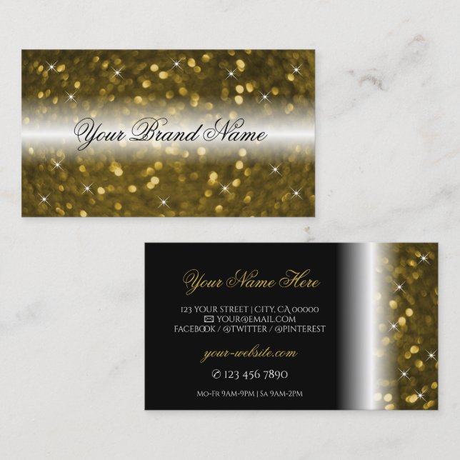 Luxury Black Gold Sparkling Glitter Stars Stylish Business Card (Front/Back)