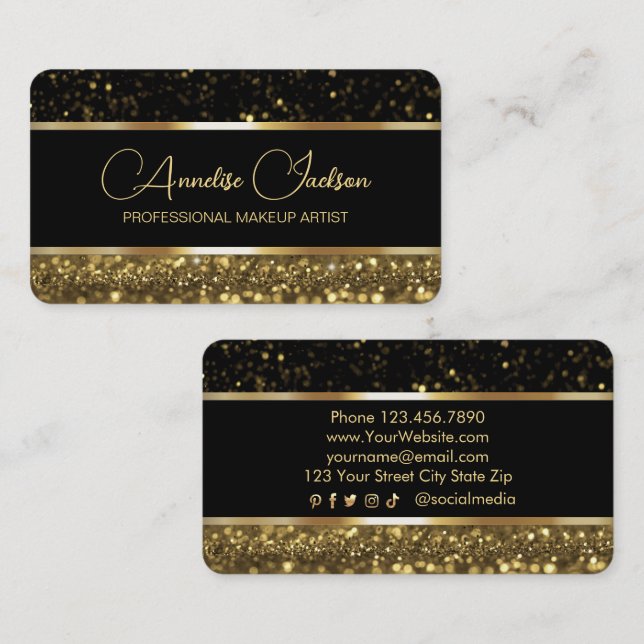 Luxury Black & Gold Sparkly  Business Card (Front/Back)