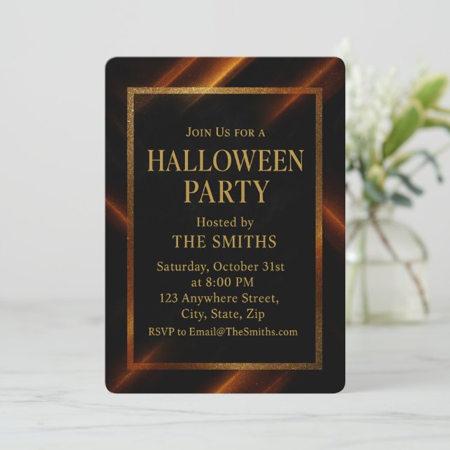Luxury Black & Gold Spooky Elegant Halloween Invitation (Standing Front)