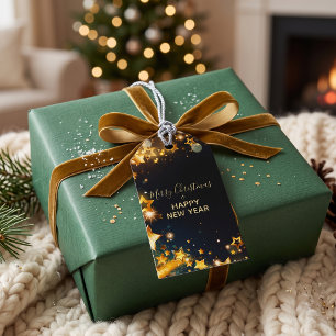 Luxury Black Gold Star Bokeh Holiday Gift Tags