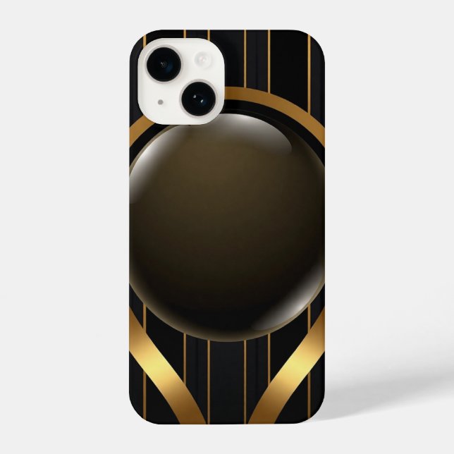 Luxury Black & Gold Striped iPhone 16 Case | Gloss (Back)