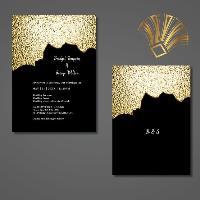Luxury Black Gold Textured Modern Wedding  Invitation (Creator Uploaded)