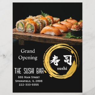 Luxury Black Gold Two-Sided Sushi Bar Menu Flyer