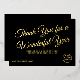 Luxury Black Gold Typography Corporate Thank You Foil Holiday Card