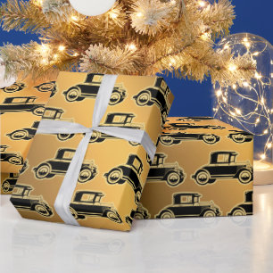 Luxury Black Gold Vintage Car Wrapping Paper