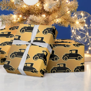 Luxury Black Gold Vintage Car Wrapping Paper
