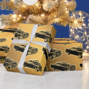 Luxury Black Gold Vintage Car Wrapping Paper