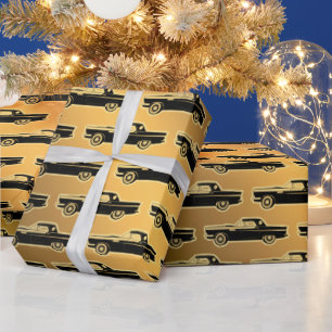 Luxury Black Gold Vintage Car Wrapping Paper
