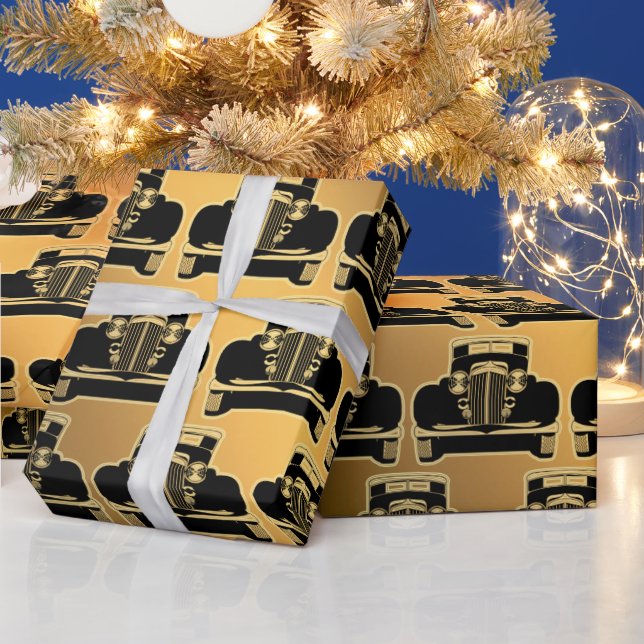 Luxury Black Gold Vintage Car Wrapping Paper (Holidays)