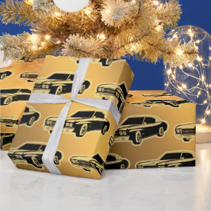 Luxury Black Gold Vintage Car Wrapping Paper