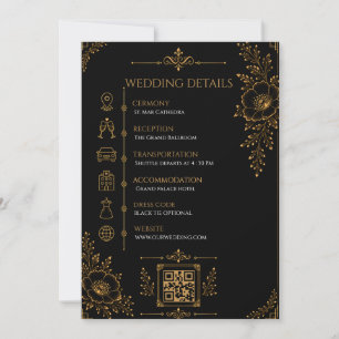 Luxury Black & gold Wedding Details Card