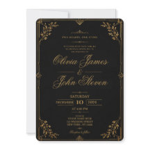 Luxury Black & Gold Wedding Invitation