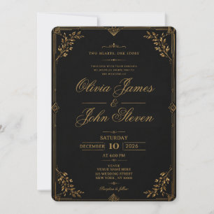 Luxury Black & Gold Wedding Invitation