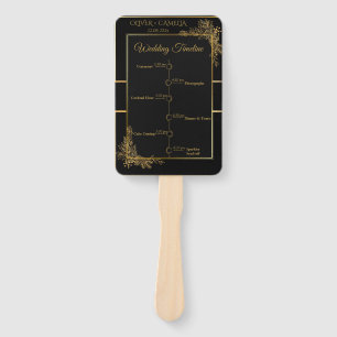 Luxury Black & Gold  Wedding Program and Timeline Hand Fan