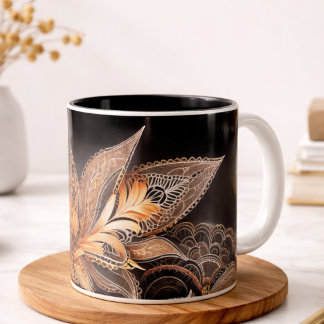 Luxury black & golden Feathers  Marble Coffee Mug 