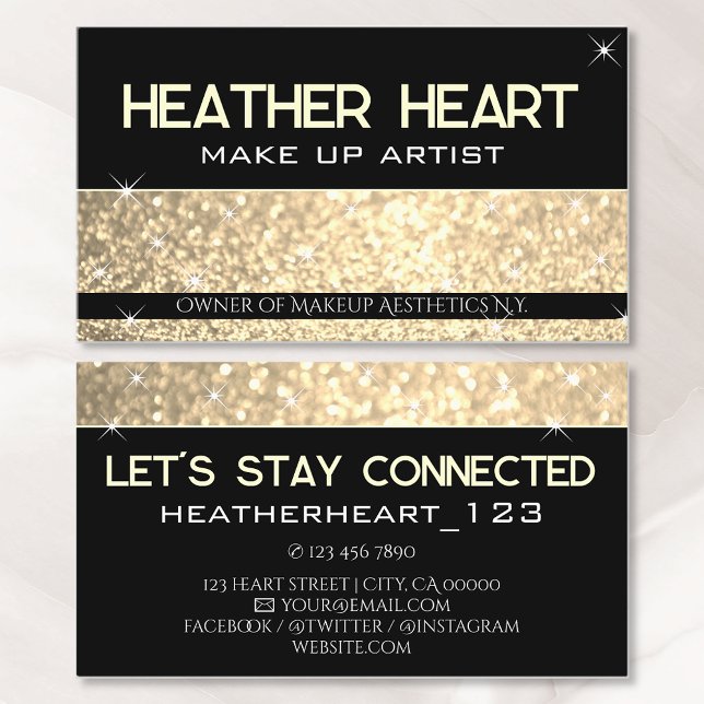 Luxury Black Golden Glitter Glam Sparkle Glamour Business Card (Creator Uploaded)